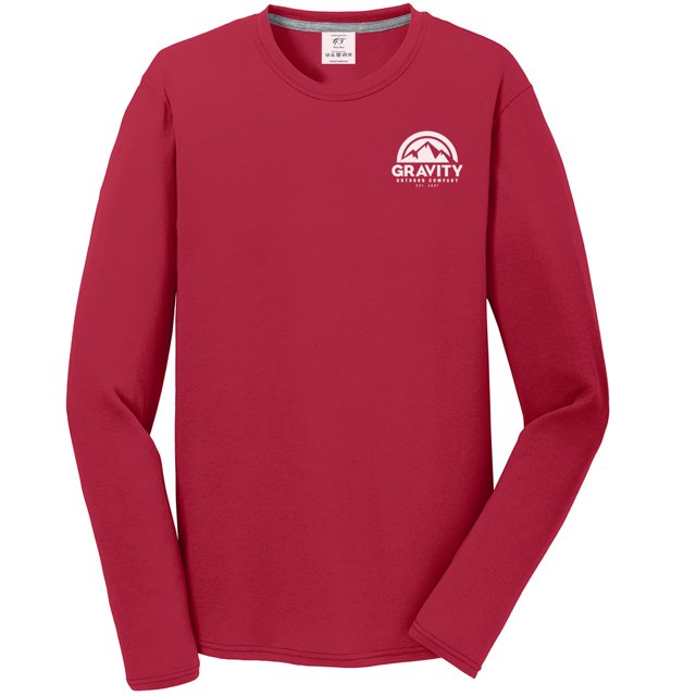 Gravity Outdoor Co. Chemise à Manches Longues Performance - Rouge - Logo Blanc - P