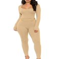 thumbnail image 1 of Women Long Jumpsuit Solid Color Long Sleeve U Neck Slim Bodysuit, 1 of 7