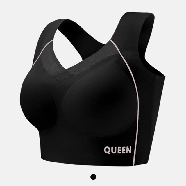 Wirefree Sports Bra for Plus Size Women, Full Coverage with Side Support & Back Smoothing Design, High Impact Support for Running, Gym & Yoga. Black 38