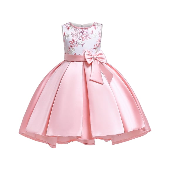 Birthday Dresses for Girls Toddler Girls Solid Color Pearl Embroidery Bowknot Birthday Party Flowers Gown Kids Dresses