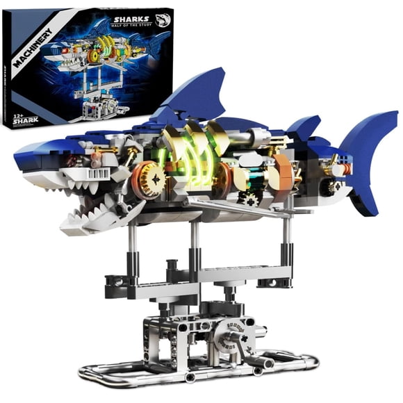 Mechanical Shark Fish Building Block Set,687 PCS Movable Ocean Animals Decor Collection Toy Compatible with Lego Sets for Boys 8-14,STEM Birthday Gift for Adults Women Girls Boys
