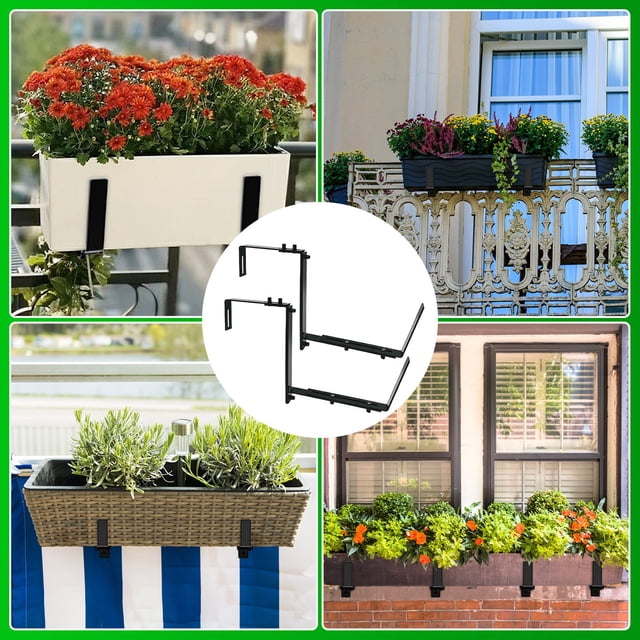 Window Box Bracket, Planter Box Brackets,Adjustable Flower Box Brackets for Deck Railing,Flower Box Bracket for Railing,No Drill Flower Box Holder, Flower Box Rack for Railing for Outdoor Planters