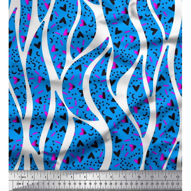 Soimoi Poly Georgette Fabric Heart,Dot & Leaves Print Fabric by The Yard 52 Inch Wide