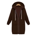 thumbnail image 4 of drppepioner Women'S Solid Color Jacket Plus Fleece Insert Pocket Hooded Zipper Mid Length Sweater, 4 of 8