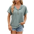 thumbnail image 1 of Penkiiy Chemises à Col en V pour Femmes, Manches Courtes, Été, Décontracté, Ample, Vert, 1 of 1