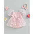 thumbnail image 4 of Faithtur Ensemble 2 Pcs pour Bébé Fille Robe à Manches Courtes Papillon avec Bandeau Nœud Vêtements d'Été, 4 of 8