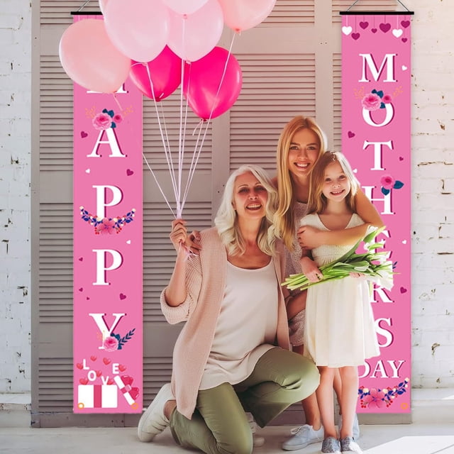 Aodebiao Décoration de Rideau de Porte pour la Fête des Mères 2025, Couplets en Polyester avec Trous Renforcés, Drapeau de Fête Résistant à la Décoloration Intérieur/extérieur, Cadeau pour Maman/grand-Maman (Multicolore)