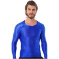 thumbnail image 2 of Jhaoyu Men's Glossy Long Sleeve Compression Shirts Athletic Workout Sports Rash Guard Undershirt Blue L, 2 of 6