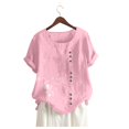 thumbnail image 3 of Pompotops Womens Casual Loose Button Linen Plus Size Daily Boho Tanic T-Shirt Blouse Tops, 3 of 4