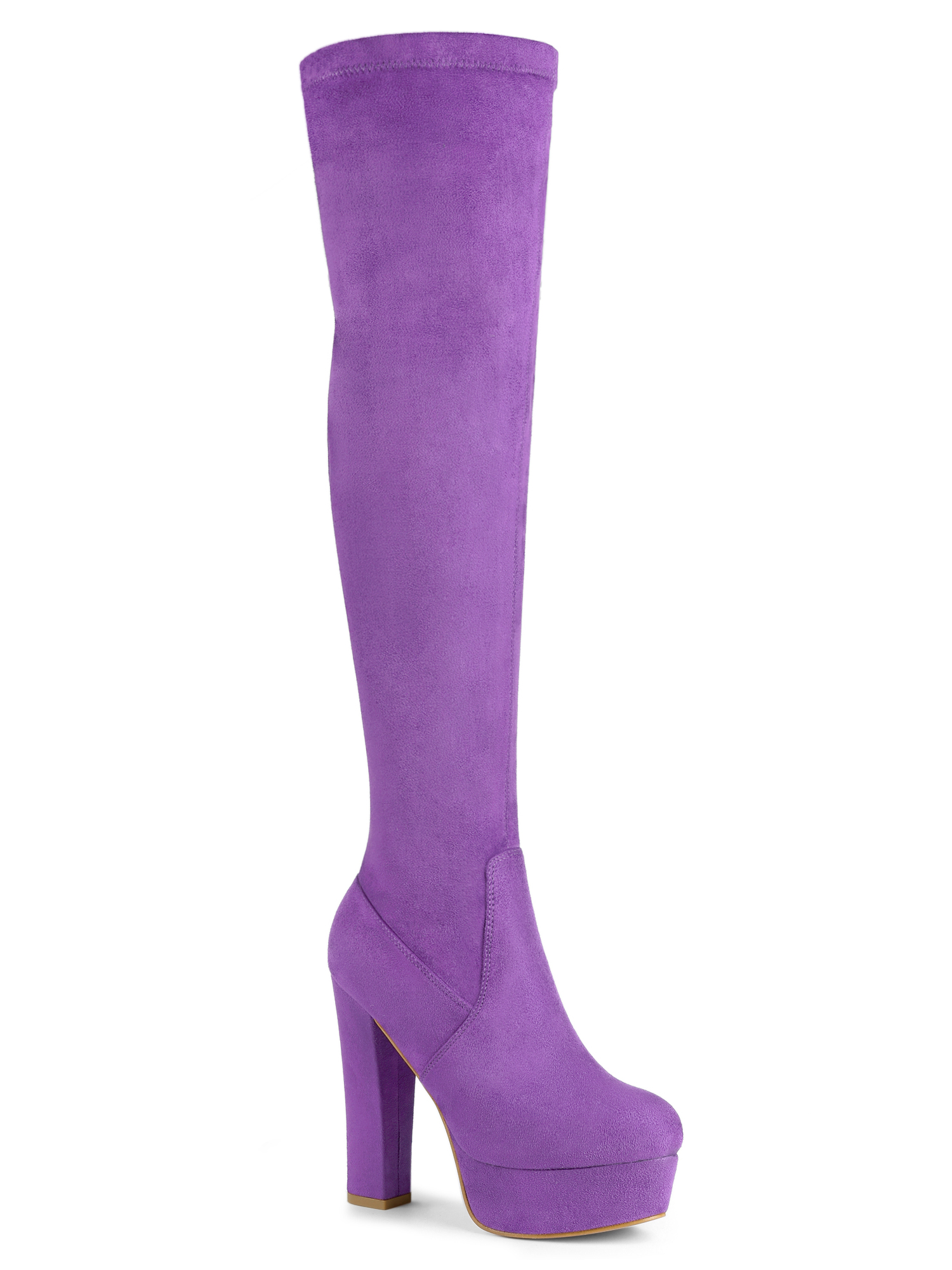 Unique Bargains Women's Platform Block Heel Over Knee High Boots Purple US 7.5