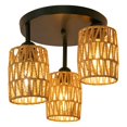 thumbnail image 1 of FSLiving 3 Lights RV Twine Braiding Wall Light with 12V Black Natural Decorative Light Ceiling Light Hallway Light Ceiling Mount, E26 2700K Bulb Included Industrial Semi Flush Mount for RV Camper, 1 of 7