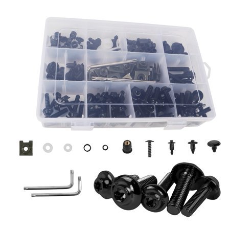 CHIFUN 195Pcs Motorcycle Fairing Bolt Kit Black M5 M6 Stainless Steel Screws Assortment Kit Plastic Grommets Nuts Washers Clips Universal f