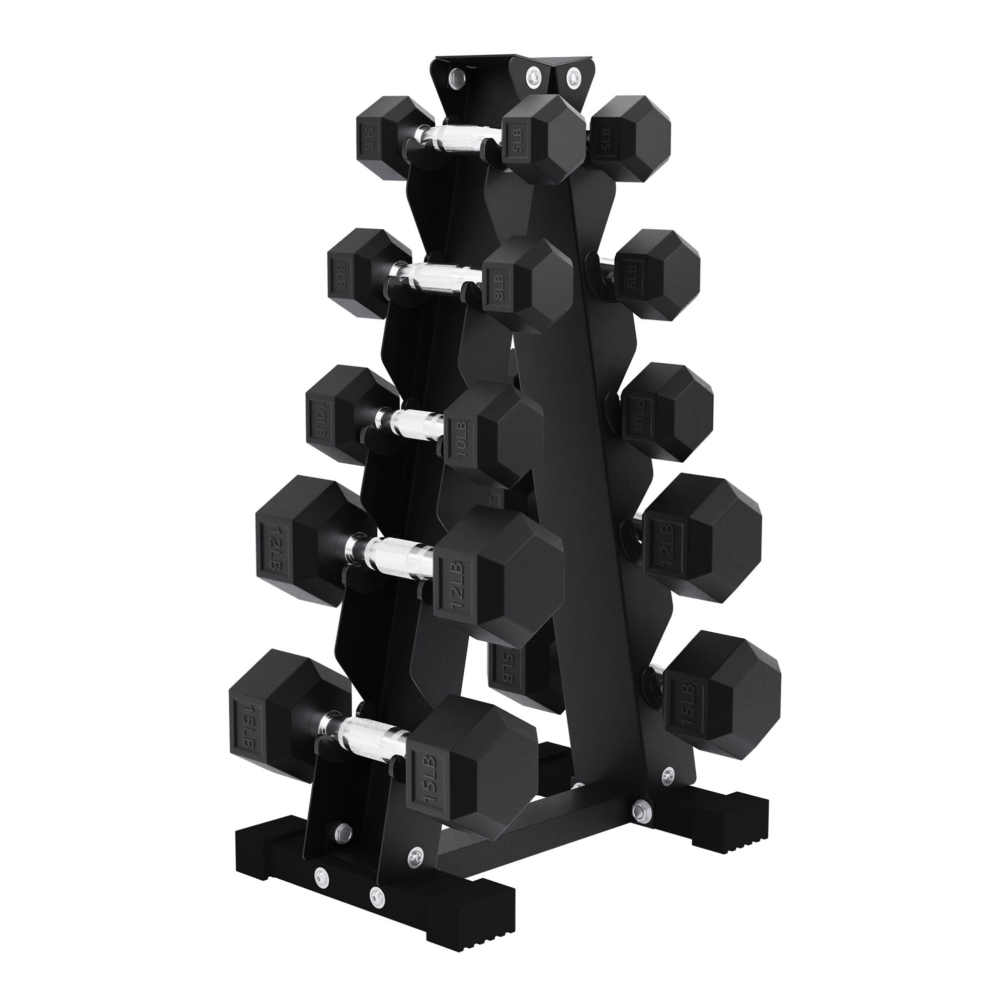 BalanceFrom 100 lb Rubber Coated Iron Dumbbell Hex Weights Set with A-Frame Rack, Black