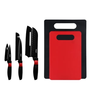 Hecef 8-Piece Ensemble de couteaux avec 2 Panneaux de coupe, gaines, poignée de massage, Aiguiseur intégré