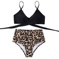 thumbnail image 2 of Maillots de Bain 2 Pcs pour Femmes Taille Haute Croisée Imprimé Floral (Léopard, S), 2 of 3