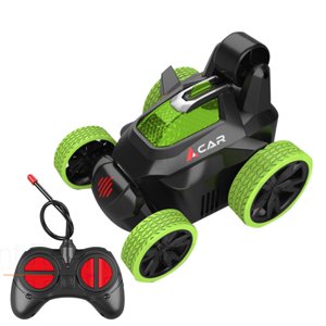 Green 360° Rolling Stunt Rc Car With Led Lights And Music Remote Control Flip Vehicle For Kids Ages 6+ 6.7X3.7X4.3 Inches Usb Rechargeable