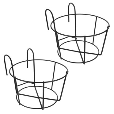 2Pcs Bonsai Hanging Basket Flowerpot Holder Iron Art Handrail Stand Flowerpot Bracket with Hooks for Home Office Balcony (Black, Large)