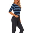 thumbnail image 4 of INSPIRE CHIC Chemises à Rayures pour Femmes Coupe Ajustée Manches au Coude T-Shirt à Encolure Bateau TP Bleu Bleu Foncé, 4 of 6