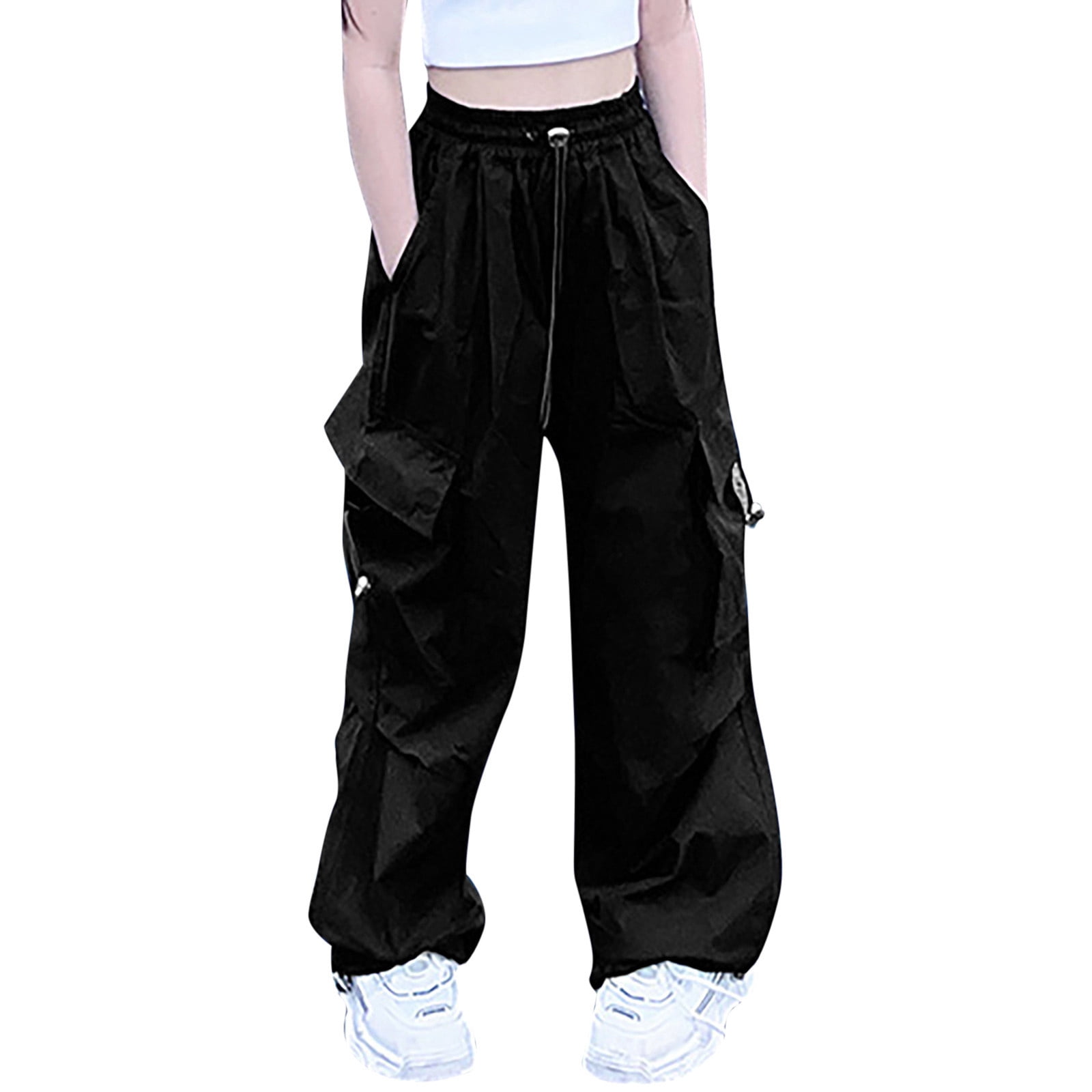 XDZJLR Pants for Girls Cargo for Casual High Waisted Drawstring