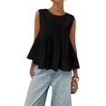 thumbnail image 1 of Débardeur Blouse Sans Manches à Basque Plissé d'Été pour Femmes, Col Rond, Style Babydoll Y2K, Chemisier Chemise Noir P, 1 of 9
