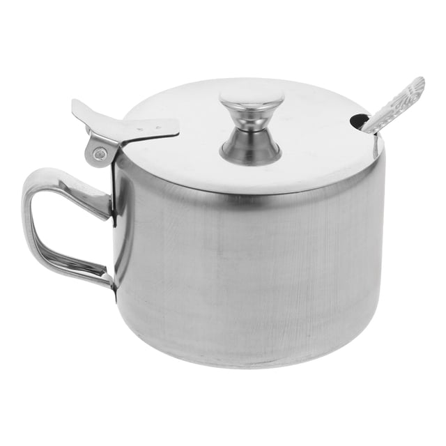 KAKOWELY sugar bowls with lid Stainless Steel Seasoning Pot with Cover and Spoon Kitchen Salt Pepper Condiment Pot Container for Home Kitchens Restaurants Use