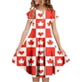 thumbnail image 1 of Robes pour Petites Filles Enfant Tout-Petits Filles Fête du Canada Feuille d'Érable Drapeau Imprimé Manches Volantées Robe Florale Robes pour Bébé Rouge 14 Ans-15 Ans, 1 of 5