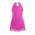 thumbnail image 1 of Ocealan Robe de Danse Latine Jazz pour Filles Enfants Costume de Danse Tango Rumba Samba Brillant Justaucorps à Franges Rose Vif 14, 1 of 5