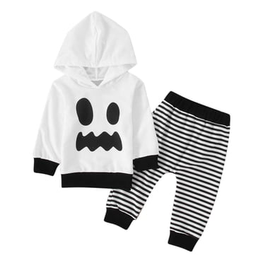 WEAIXIMIUNG Boys Suits Size 14 Grey Toddler Kids Boys Girls Ghostface Embroidered Hoodie Striped Pants 2Pieces Children’S Clothing Suit