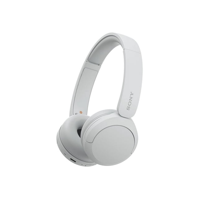 Sony WH-CH520 Wireless Headphones with Microphone in white, shown in a 3/4 profile view with cushioned over-ear ear cups and adjustable headband featuring the Sony logo, offering up to 50-hour battery life, Bluetooth connectivity, and DSEE sound enhancement for clear audio and comfortable all-day use.