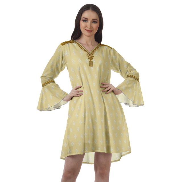 Moomaya Robes Mini Imprimées à Col en V pour Femmes Manches à Volants Robes de Plage pour Femmes