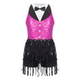 thumbnail image 3 of RUNQHUI Robe de Danse Latine Sans Manches à Paillettes pour Filles, Costume de Fête Jazz Rose Vif 16, 3 of 7