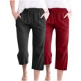 thumbnail image 1 of Timegard 2pc Capri Pants for Women Cotton Linen Elastic Waist Loose Lounge Crop Pants Pockets Solid Color, 1 of 7