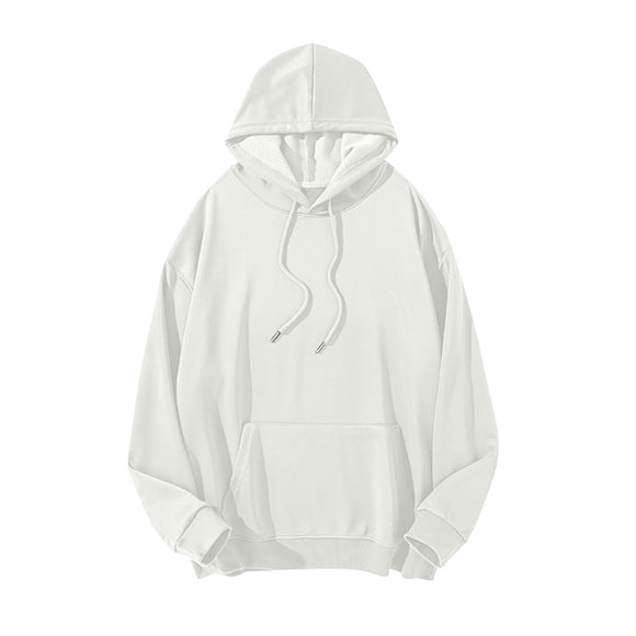 YUGYXL Hoodies for Men Oversized Fleece Long Sleeve Sweatshirt Solid Casual Drawstring Basic Pullover Tops Fall Clothes White XL