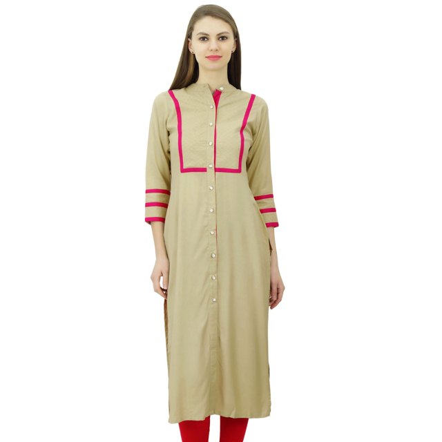 Phagun Kurta Tunique Droite en Rayonne pour Femmes, Kurti à devant Ouvert, Col Mandarin, Haut Indien