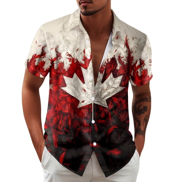 SHIXIAOO Men's Dress Shirts Slim Fit Casual Formal Shirt with Canadian Print Pocket Summer Comfort Wear Business Attire Mens Shirts Dress Shirt Fitted Shirt Men Dress