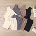 thumbnail image 4 of 2PCS Infant Kids Baby Girls Solid Color Cotton One Shoulder Tops Shorts Set Apricot 6-12 Months, 4 of 10