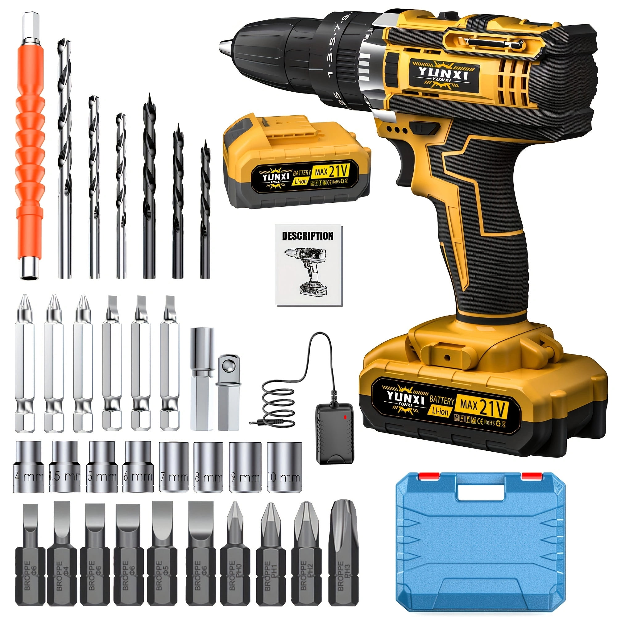 DGB Portable Cordless Electric Drill, Handheld Power Drill Driver, Multi-Function Tool for Drilling, Screwdriving, Home Improvement