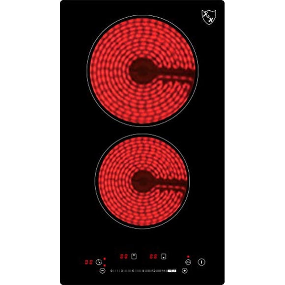 K&H 2 Burner Dual 12 Inch Built-in Electric Stove Top Radiant Ceramic Cooktop SLIDER CONTROL 240V 3000W CERV-3002SL