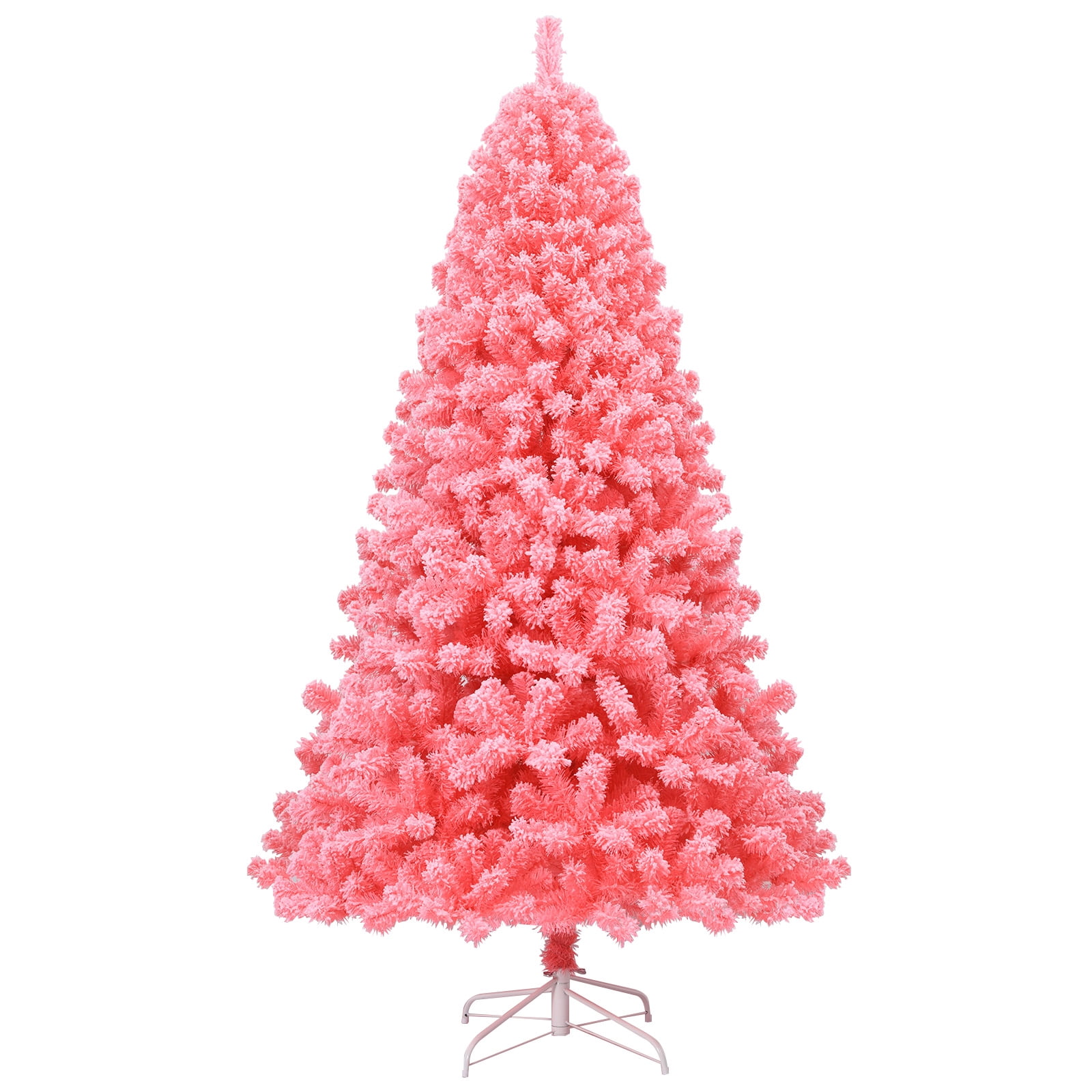Patiojoy Pink Christmas Tree 7.5 Ft Xmas Decoration Tree w/ 1364 Snow Flocked PVC Tips & Metal Stand