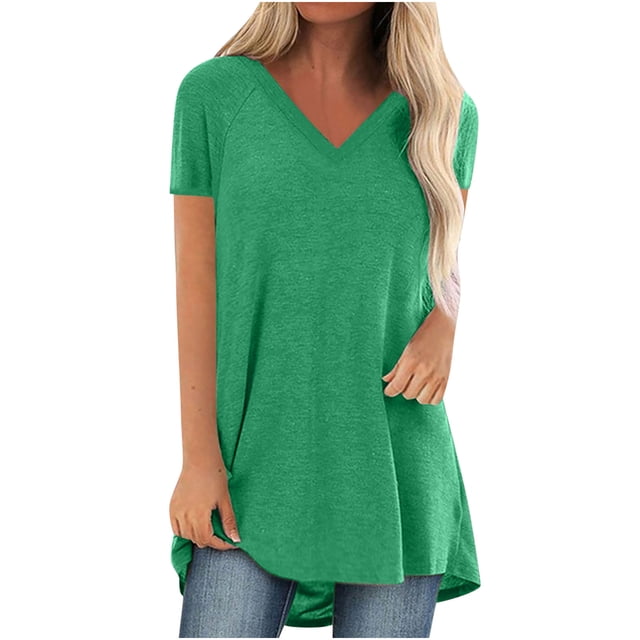 Birdeem Womens Summer Solid V Neck Loose Short Sleeve Tops T-Shirt Blouse