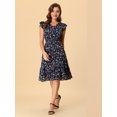 thumbnail image 3 of INSPIRE CHIC Robe pour Femme à Fleurs Manches Volantées Col en V Décontractée Smockée à Volants Robes TG Bleu Marine, 3 of 6
