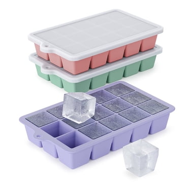 Silicone Ice Cube Tray 3 Pack - EASY RELEASE Ice Cube Tray with lid, BPA Free Ice Cubes Trays for Freezer,Ice Cube Mould for Cocktail,Whiskey (Purple+Pink+Mint)