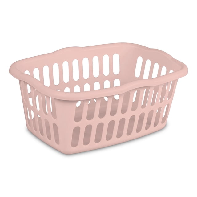 Sterilite Panier à Linge Rectangulaire de 53 L Rose avec surfaces Profilées Adhérentes sur Tous les Côtés et Grands Trous de ventilation Ovales pour la Circulation d'Air, Fabriqué en Plastique Lisse durable, Idéal pour le Rangement de la Buanderie et un Transport Facile.