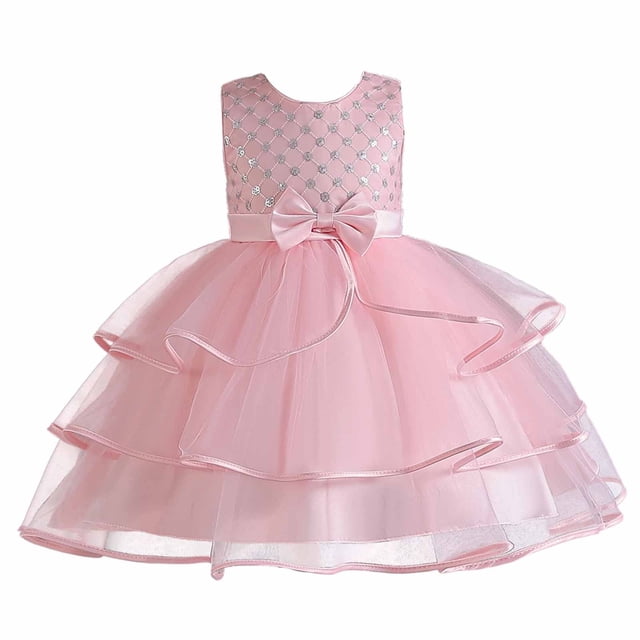 Penkiiy Robe Sans Manches Brodée en Maille pour Filles, Robe de Princesse pour Occasions Spéciales, 6-7 Ans, Rose en Solde