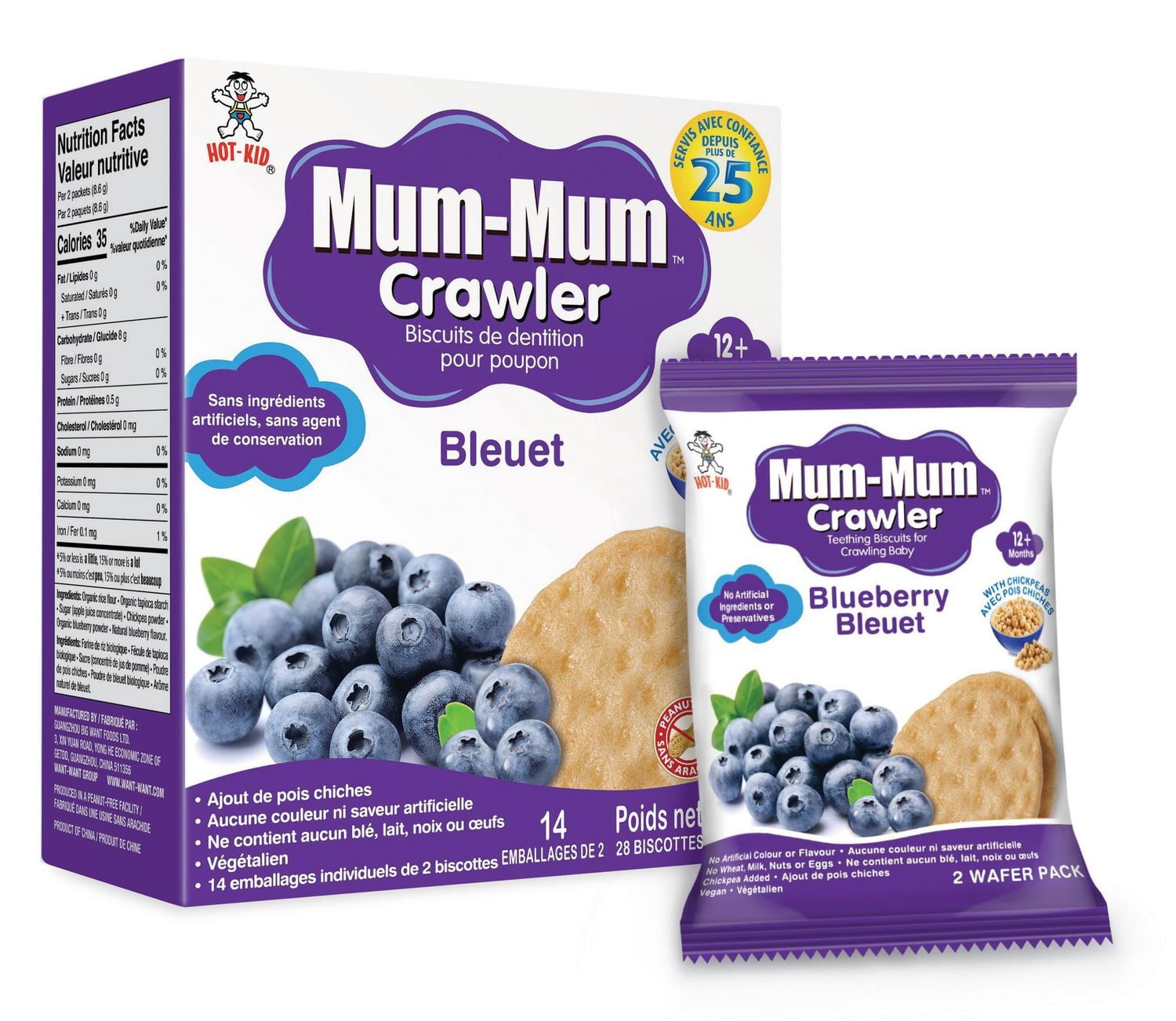 Mum-Mum Biscuits de Dentition pour Bébé Qui Rampe pour Bébé Qui Rampe - Saveur de Bleuet