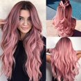 thumbnail image 1 of EARKITY Longue Perruque Ondulée Rose pour Femmes Perruque Rose Ombrée Racine Foncée 24 Pouces avec Frange Perruque Ondulée Bouclée Aspect Naturel Perruque en Fibre Synthétique Résistante à la Chaleur pour Usage Quotidien et Fête, 1 of 7