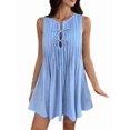 thumbnail image 3 of Robe Mini à Nouer devant pour Femmes Été Sans Manches Plissée Décontractée Ample Style Babydoll Robes Bleu Clair G, 3 of 10
