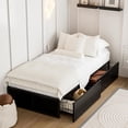 thumbnail image 3 of GAZHOME Twin XL Bed Frame with 2 Storage Drawers, Metal Platform Bed frame with Footboard, 9 Strong Metal Slat Support, No Box Spring Required, Black, 3 of 7