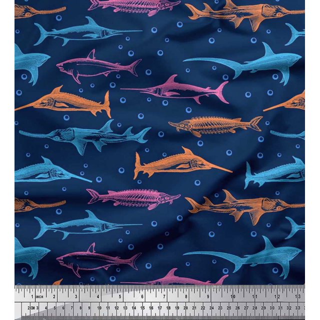 Soimoi Cotton Duck Fabric Bubbles & Fish Ocean Print Fabric by The Yard 42 Inch Wide