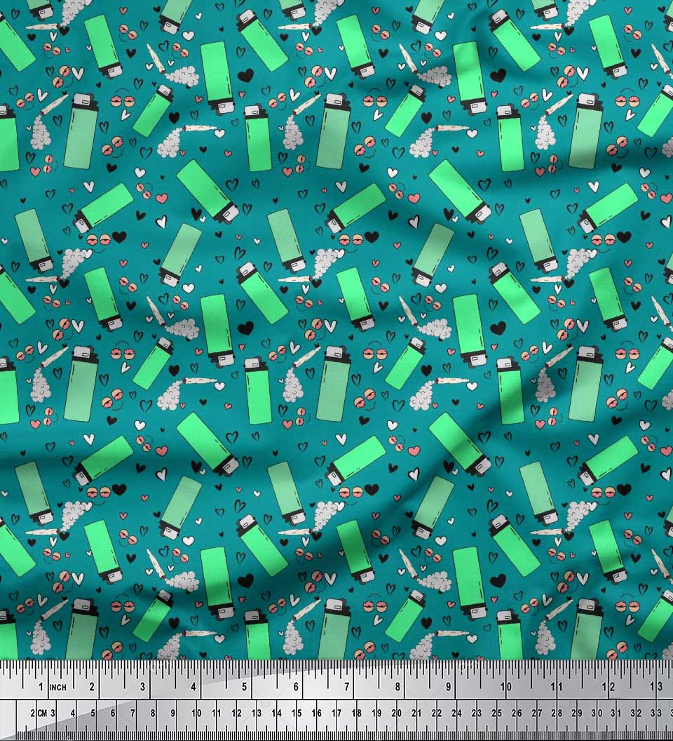 Soimoi Cotton Voile Fabric Heart & Lighter Men Printed Fabric 1 Yard 42 Inch Wide